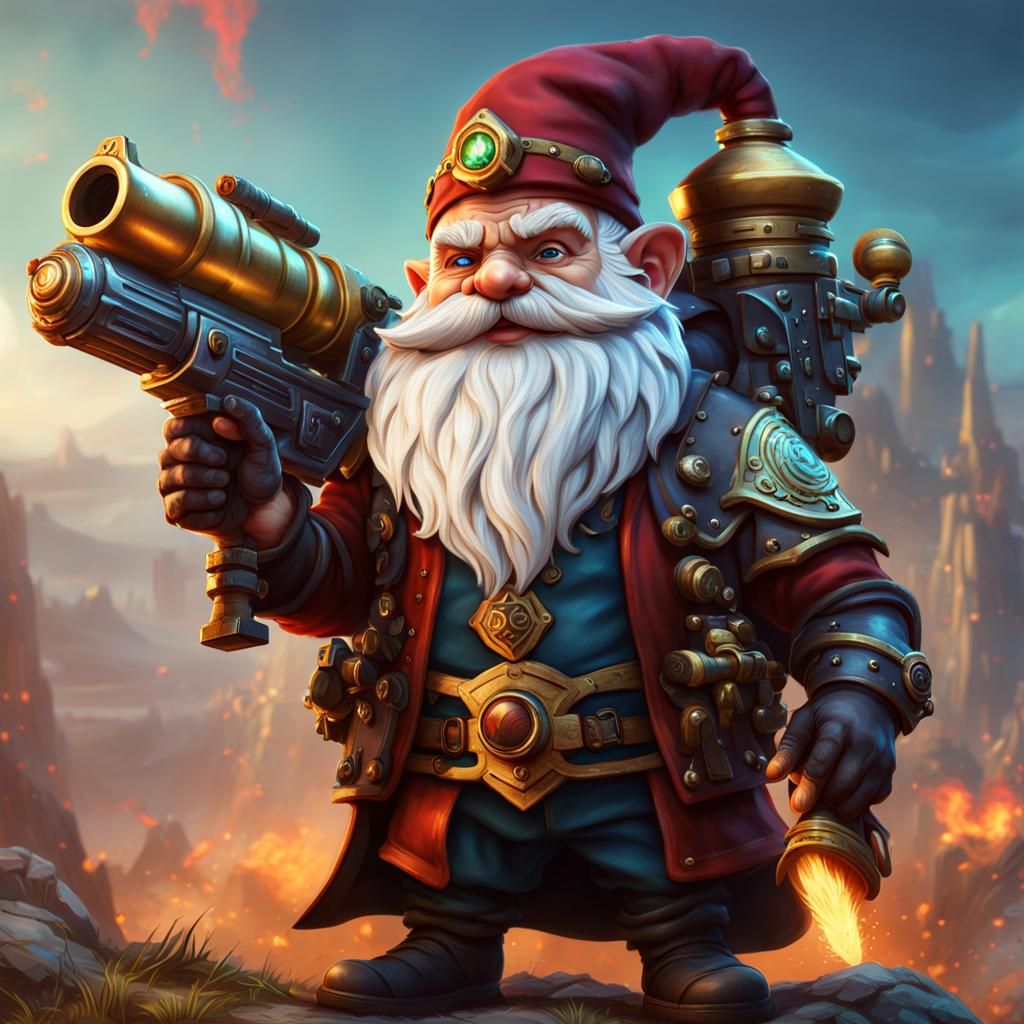 Gnome Artificer with Raygun: Fantasy Concept Art