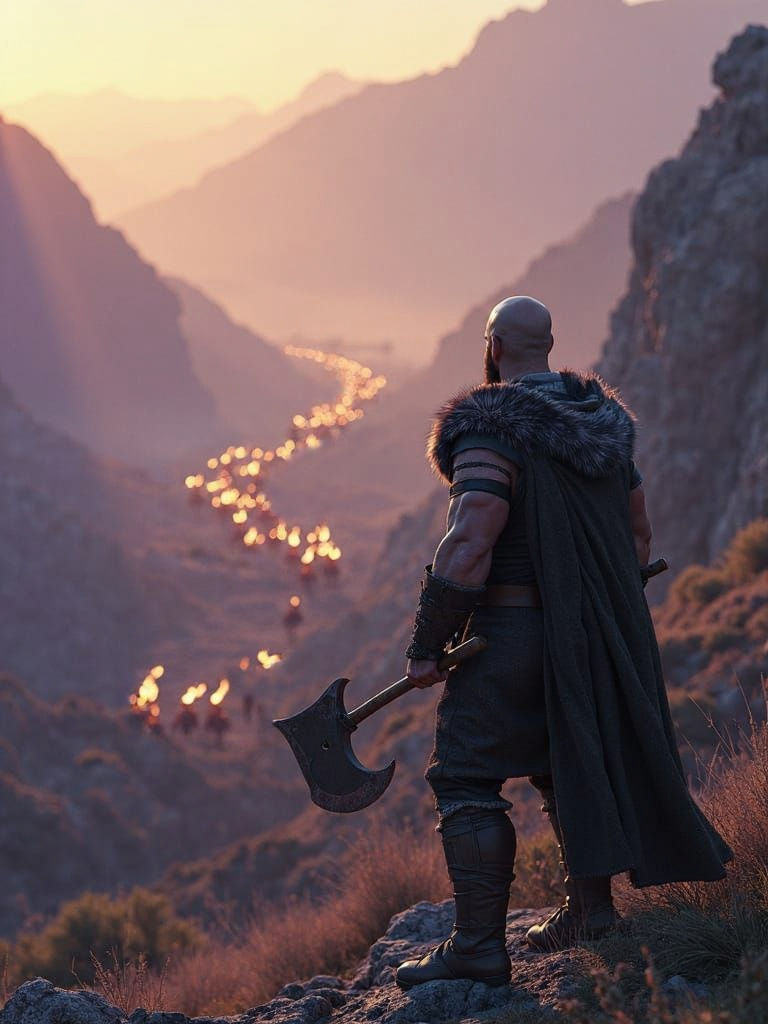 Dark Fantasy Warrior Stands Against Epic Horde