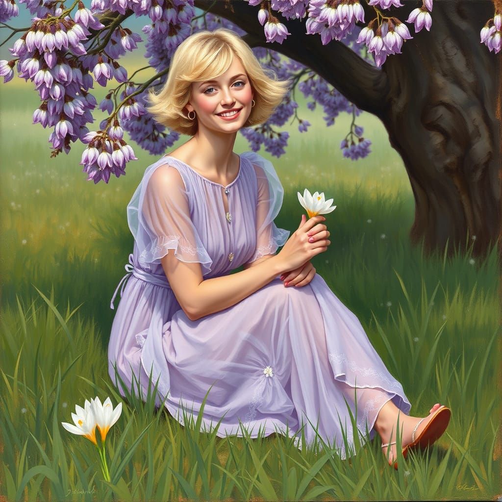 Ethereal Lilac Beauty in Whimsical Garden Scene