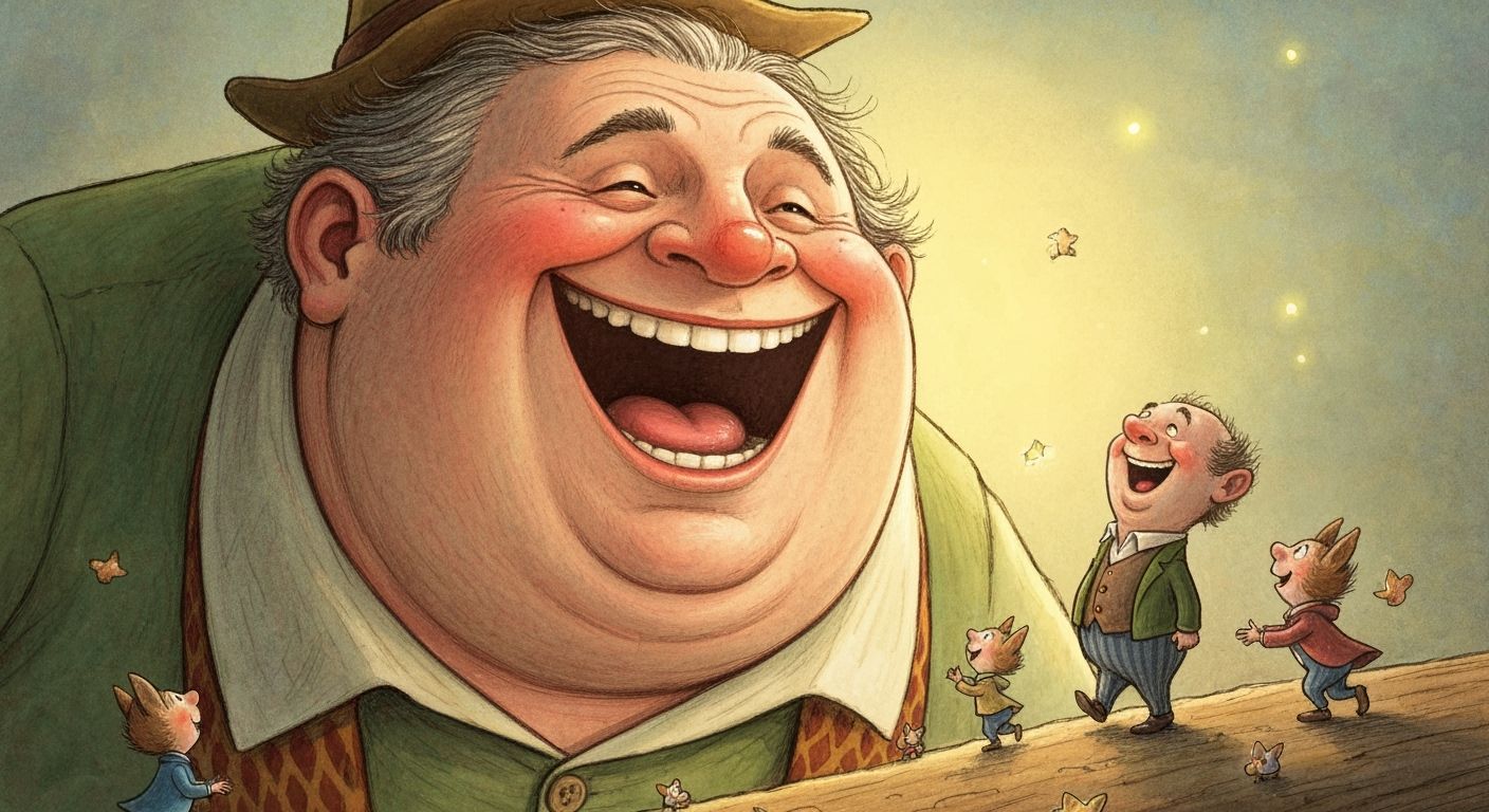 Jovial Giant Illustration with Tiny Onlookers