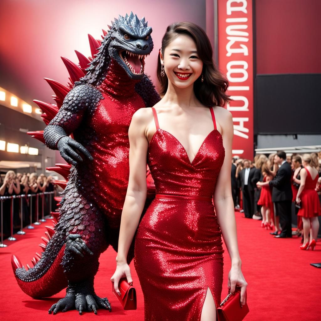 Godzilla on the Red Carpet in Sequin Dress