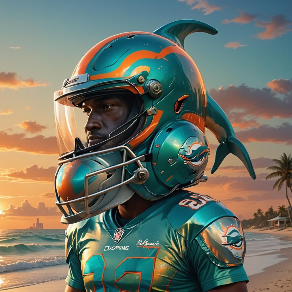 Miami Dolphins Mascot as Fantasy Art on Sunny Beach