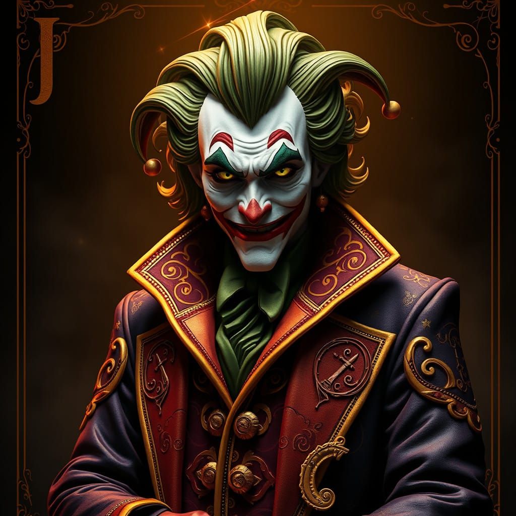 Regal Joker Card in Golden, Jewel-Toned Fantasy Art