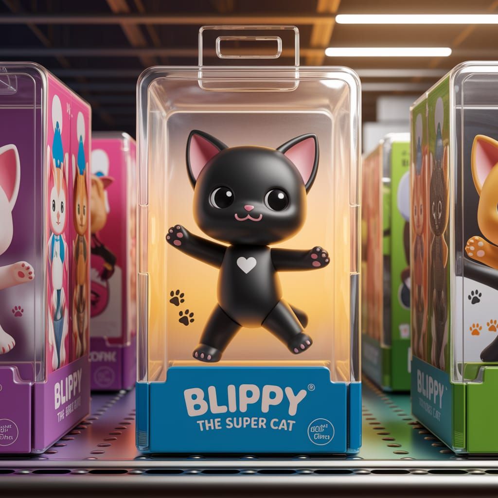 Chibi Cat Figure in Whimsical Toy Box Scene