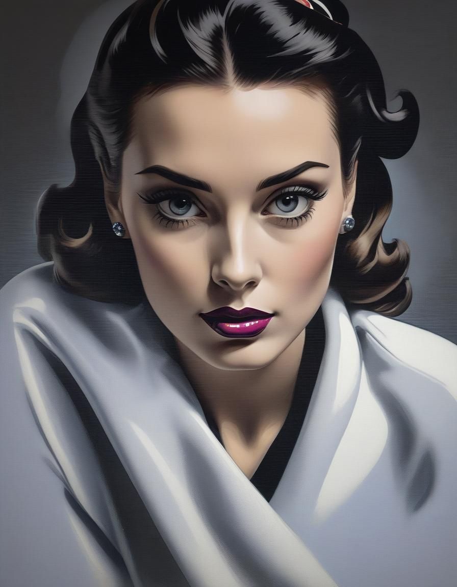 Pop Art Pin-Up Girl Portrait in Lichtenstein Style