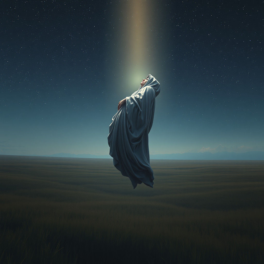 Serene Figure Ascending Under Starry Sky