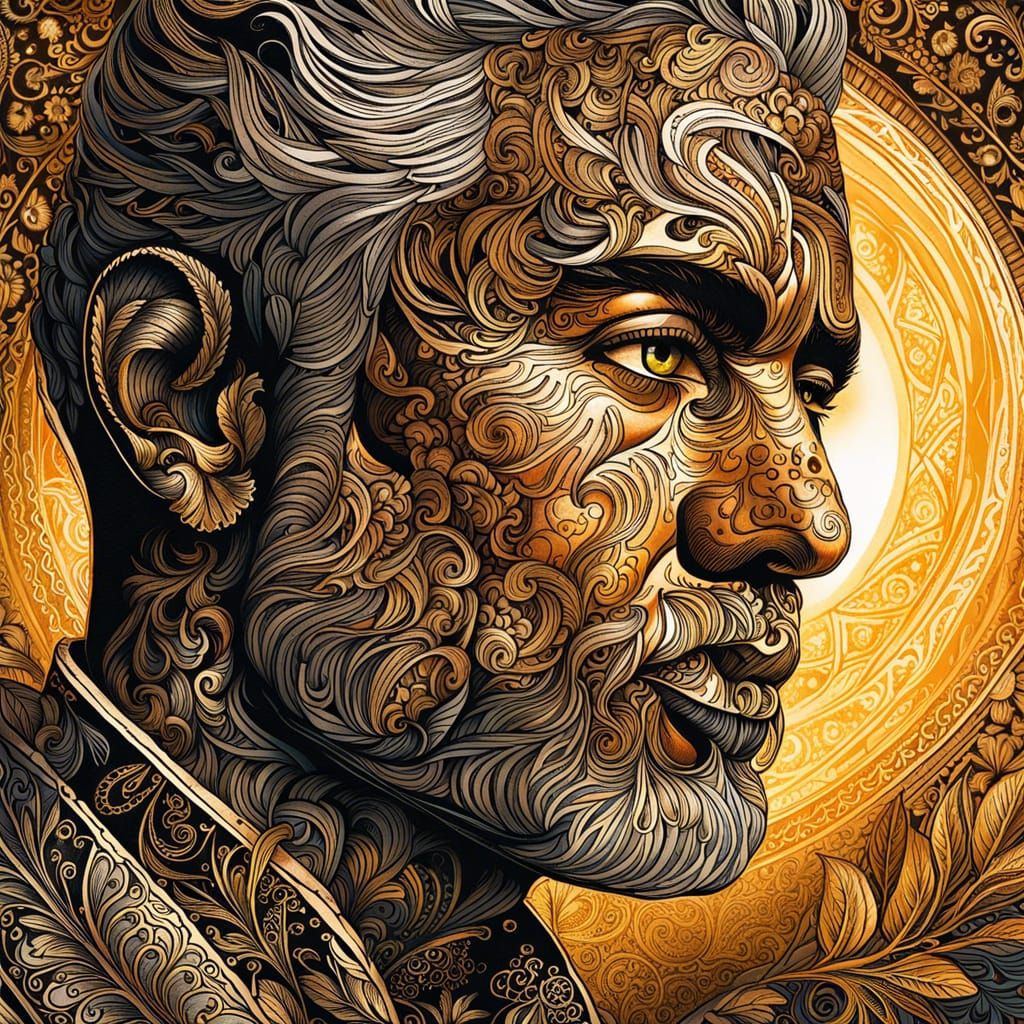 Vulnerable Man Portrait in Detailed Ink Illustration