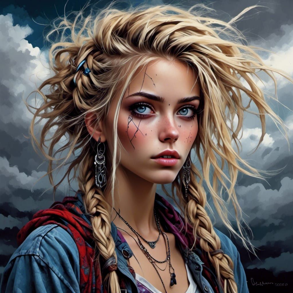 Photorealistic Punk Hippy Woman at Concert