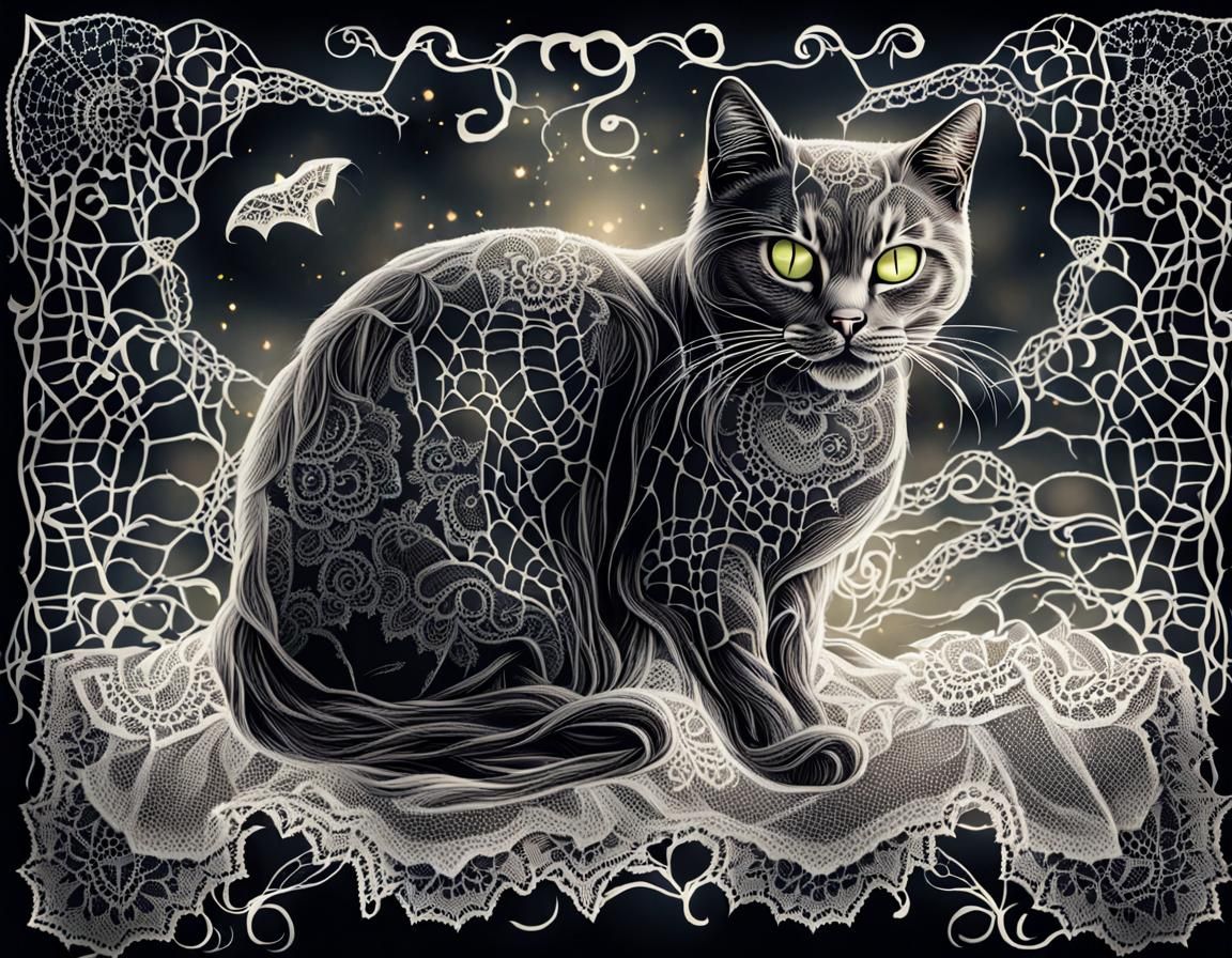 Ghost Cat in Lace Sheet: Spooky Scene