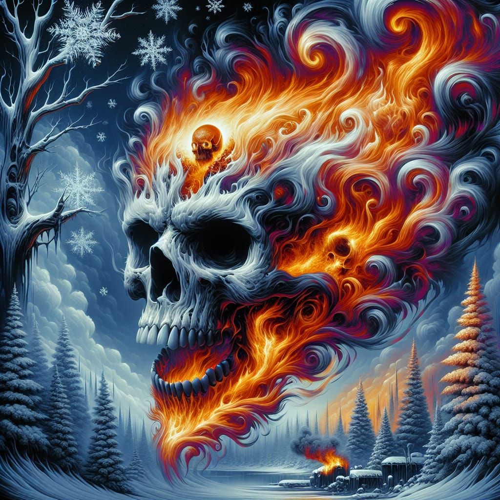 Menacing Skull Engulfed in Flames: Airbrush Painting