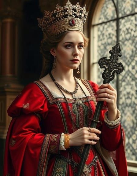 Medieval Queen Consort Portrait in Oil Painting Style