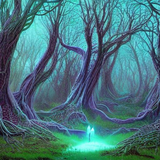 Alien Fungal Forest with Crystal Trees