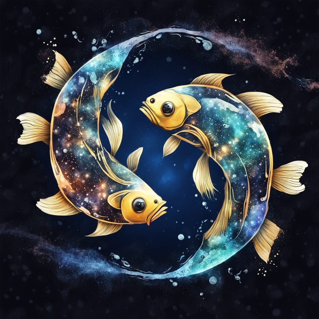Cosmic Pisces Symbol Formed by Diving Fish