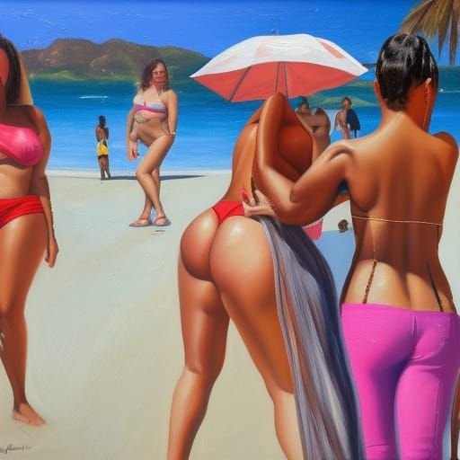 Brazilian Beach Scene in Oil Painting Style