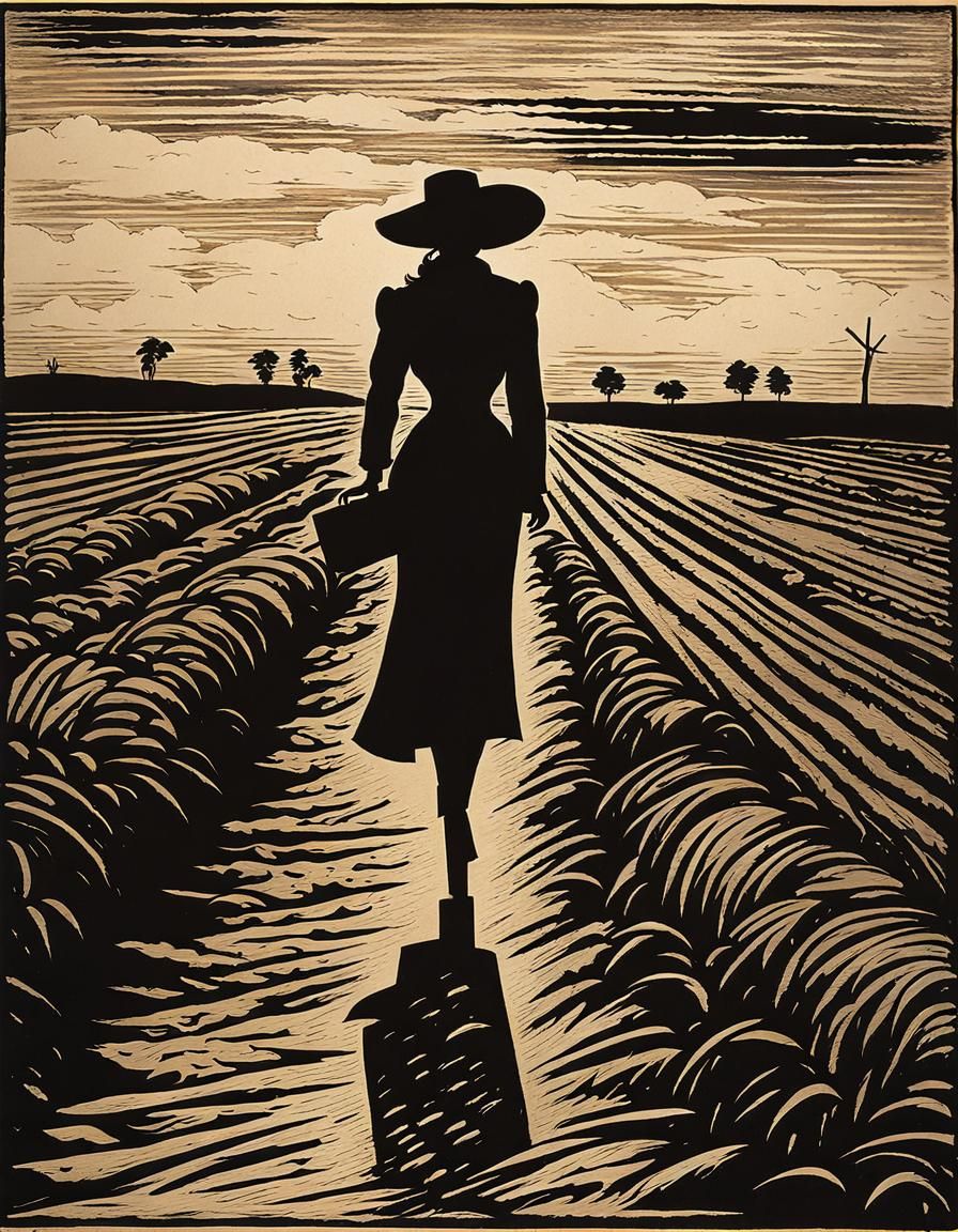 Expressionist woodcut print by Emil Nolde full length walking gracefully Woman, textured wood surface of a 19th Century ...