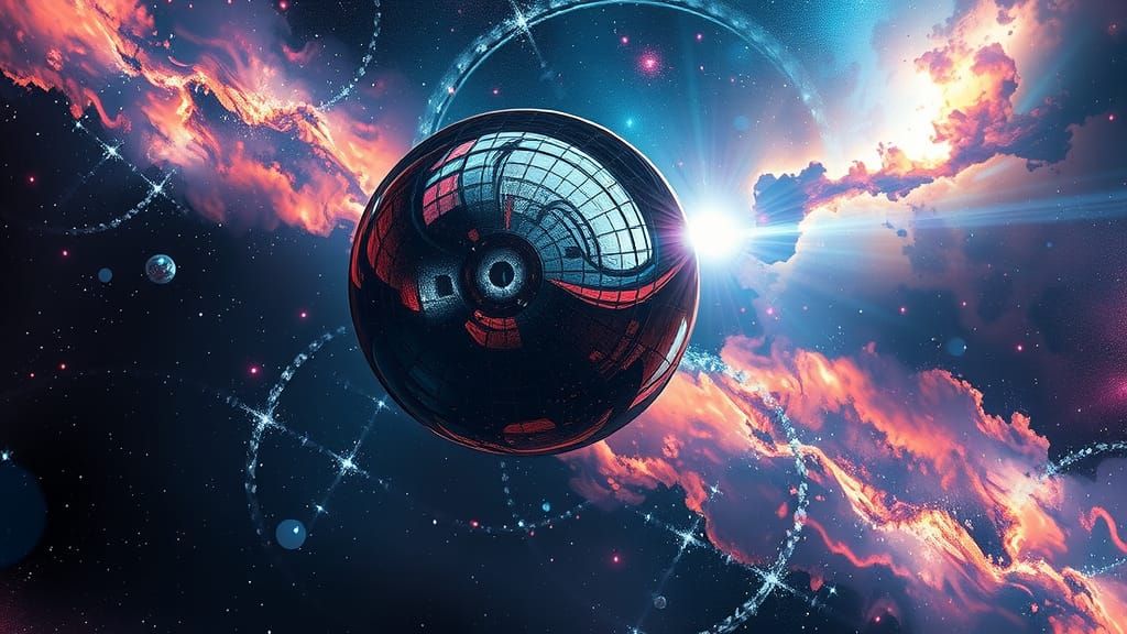 Chrome Sphere Travels Through Cosmic Space