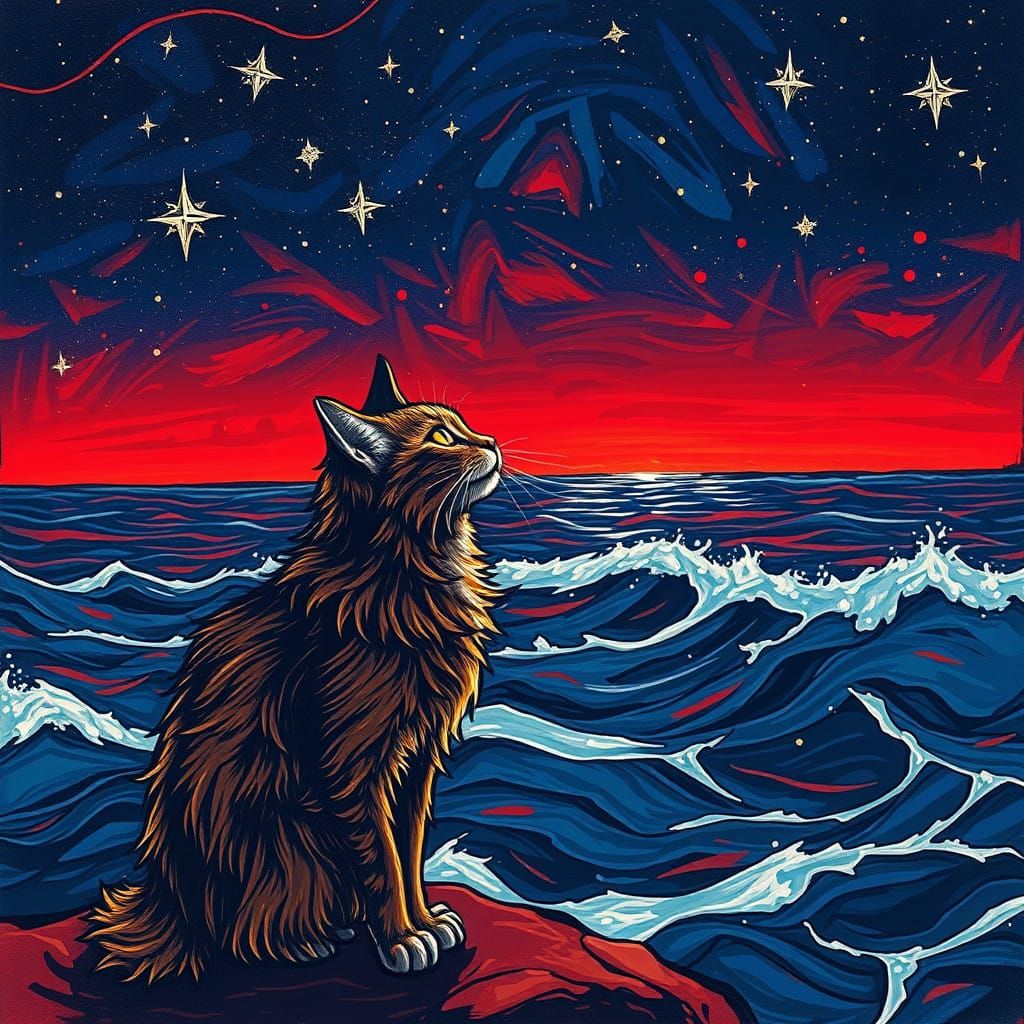 Feline Elegance Under Starry Skies