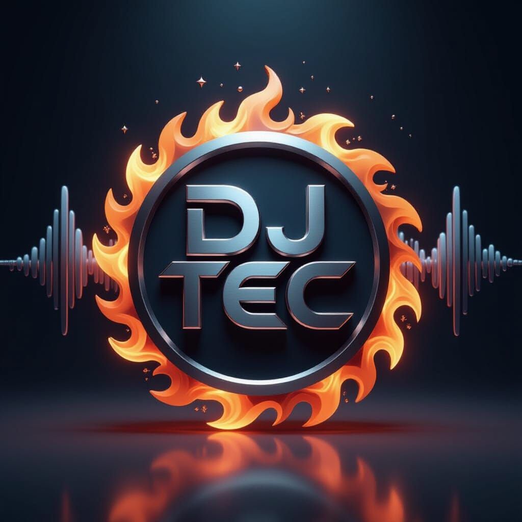 Dj Tec 3D Logo with Fiery Sound Waves and Turntable Elements