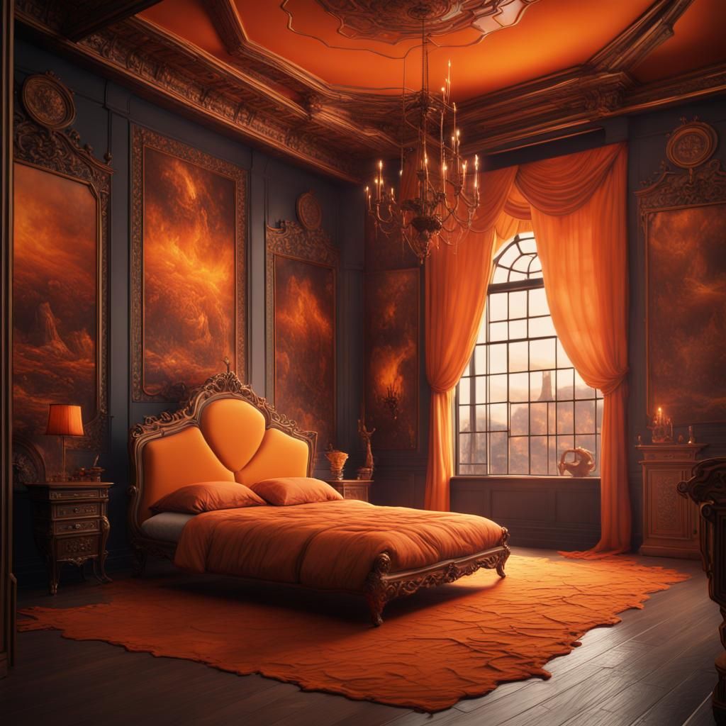 Fantastical Orange Room in Detailed Matte Painting