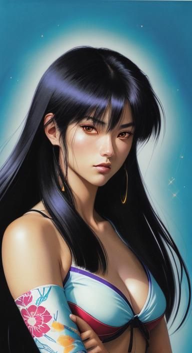 Female samurai, Extraordinarily large-breasted.Contrasting c...