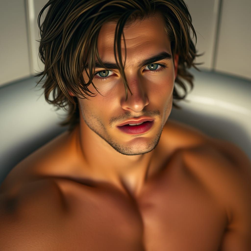 Sensual Shower Portrait of Beautiful Young Man