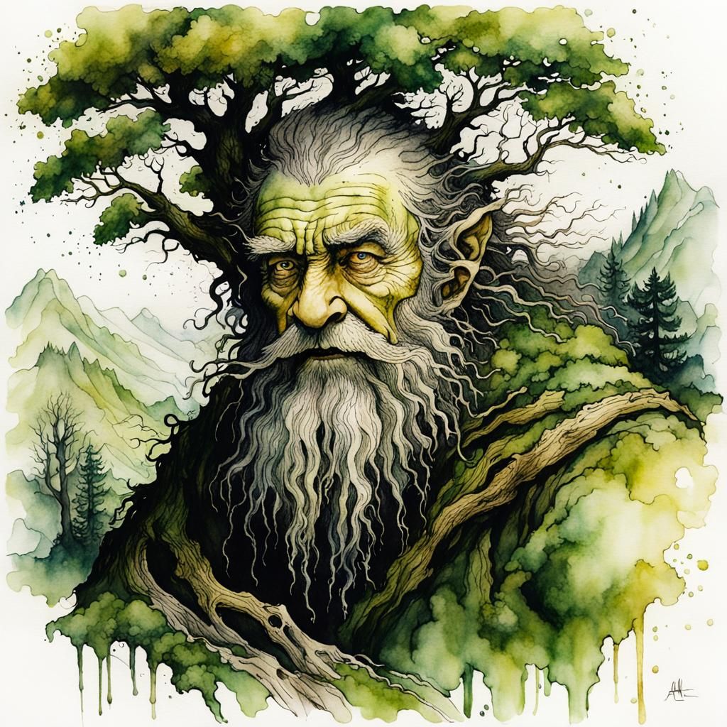 Treebeard in The Shire: Alcohol Ink, Alan Lee Style