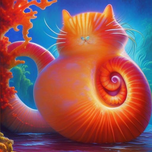 Jello Cat Sea Slug in Coral Reef: Oil Painting