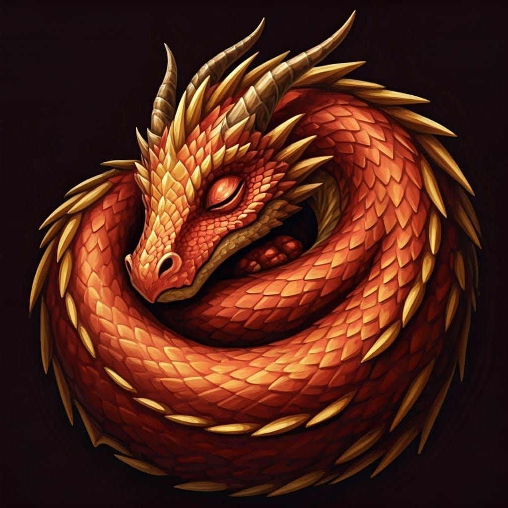 Cute Red and Gold Dragon in Fantasy Gouache Style