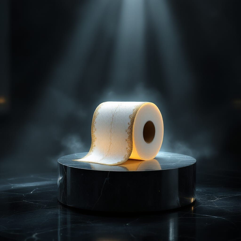 Sacred Toilet Roll Artifact on Pedestal