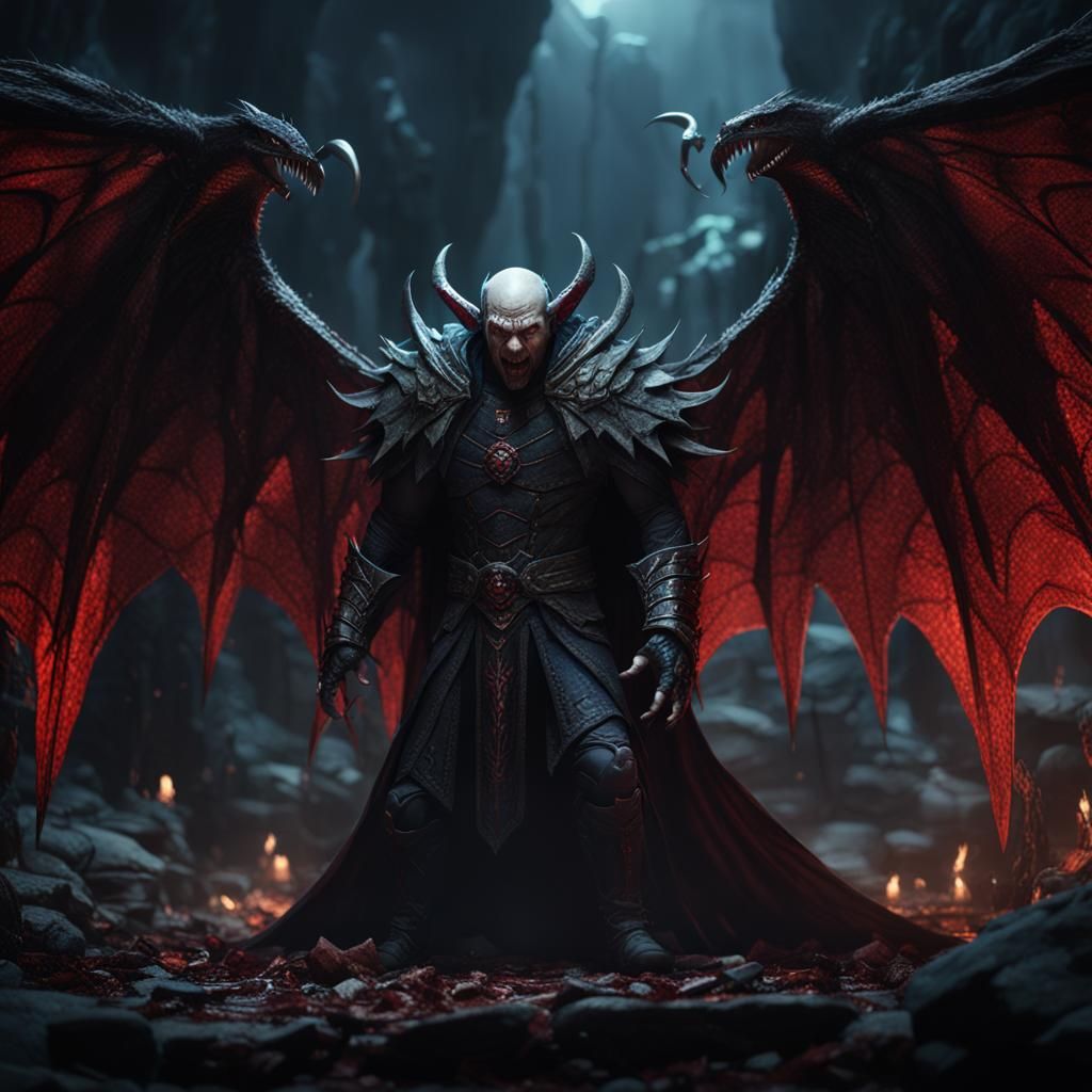 Ferocious Vampire King in a Dark Cave