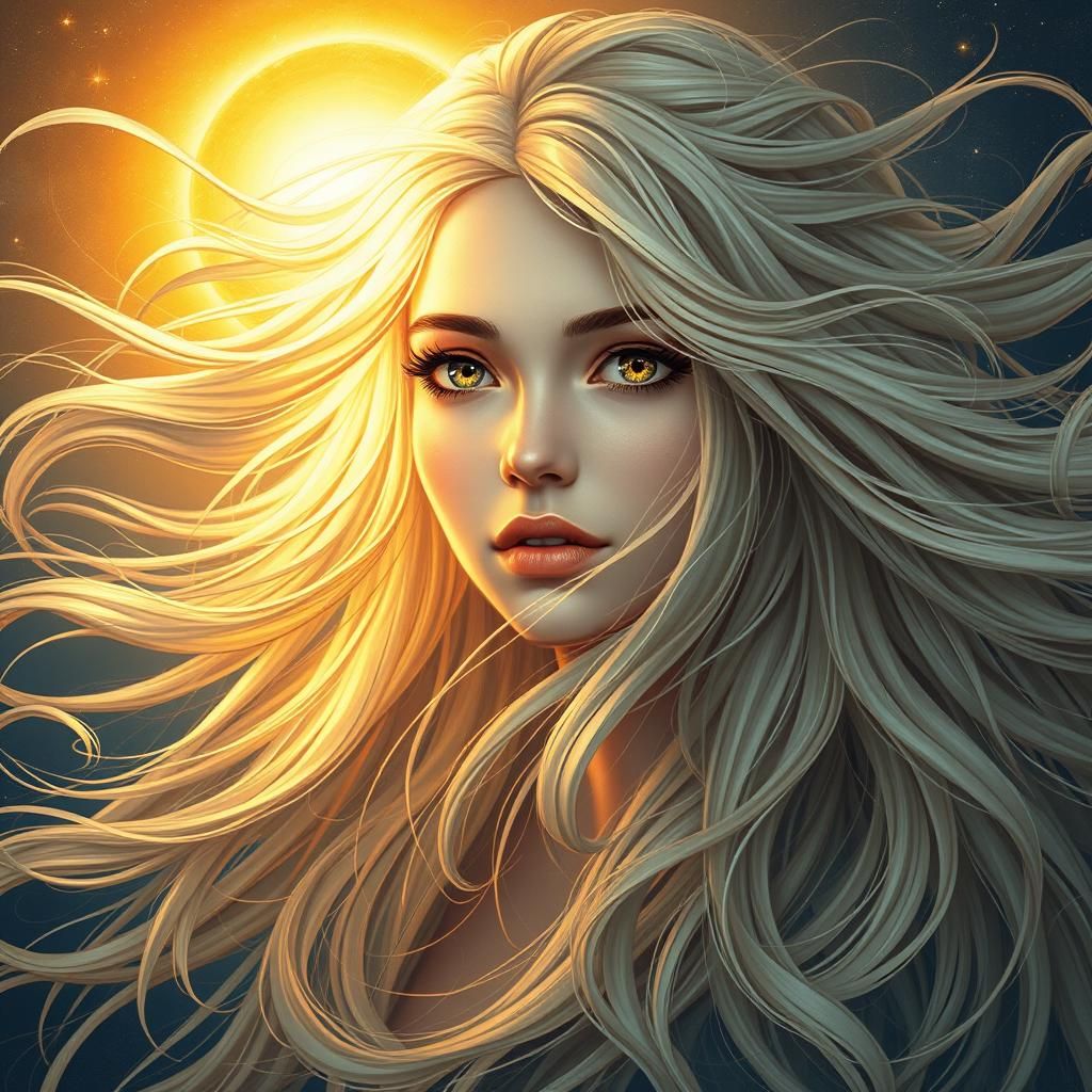 Celestial Woman with Sun and Moon Eyes