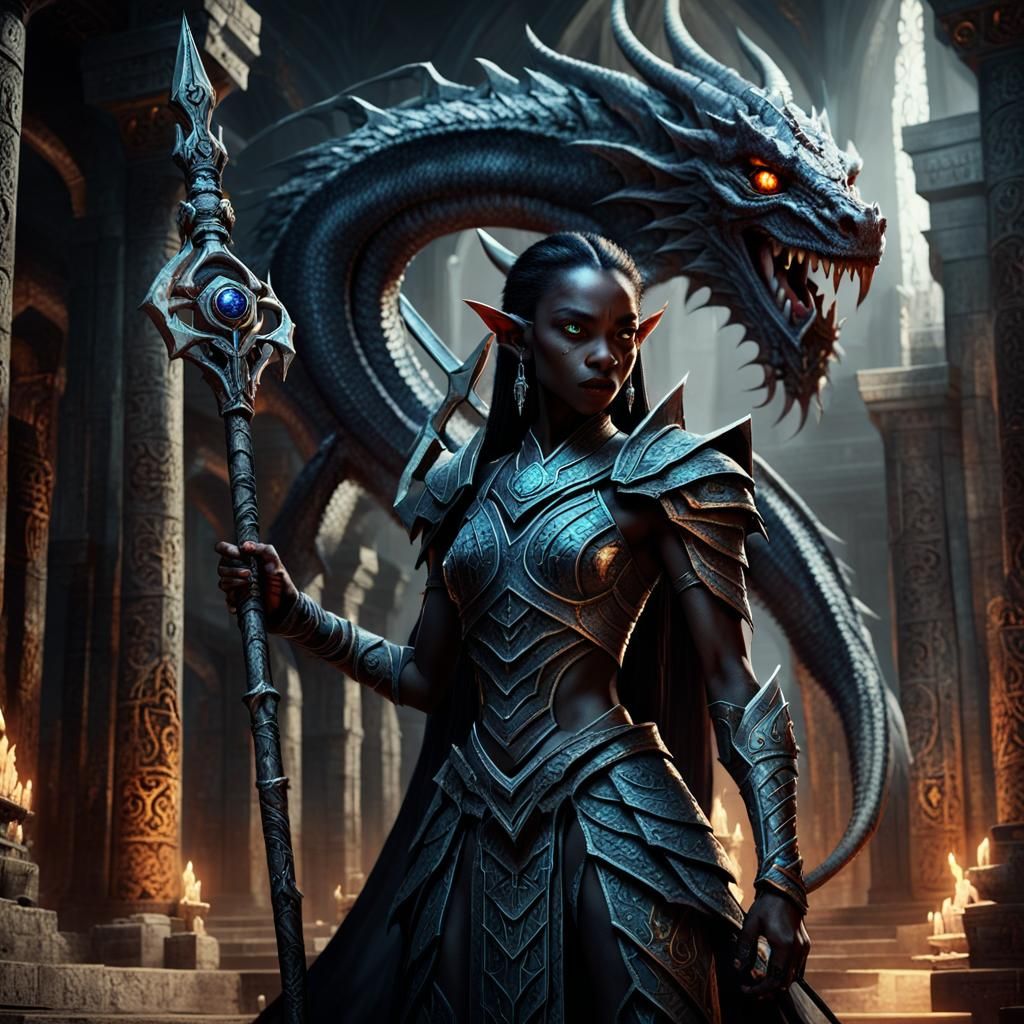 Dark Elf Dragon Hybrid in Ancient Temple