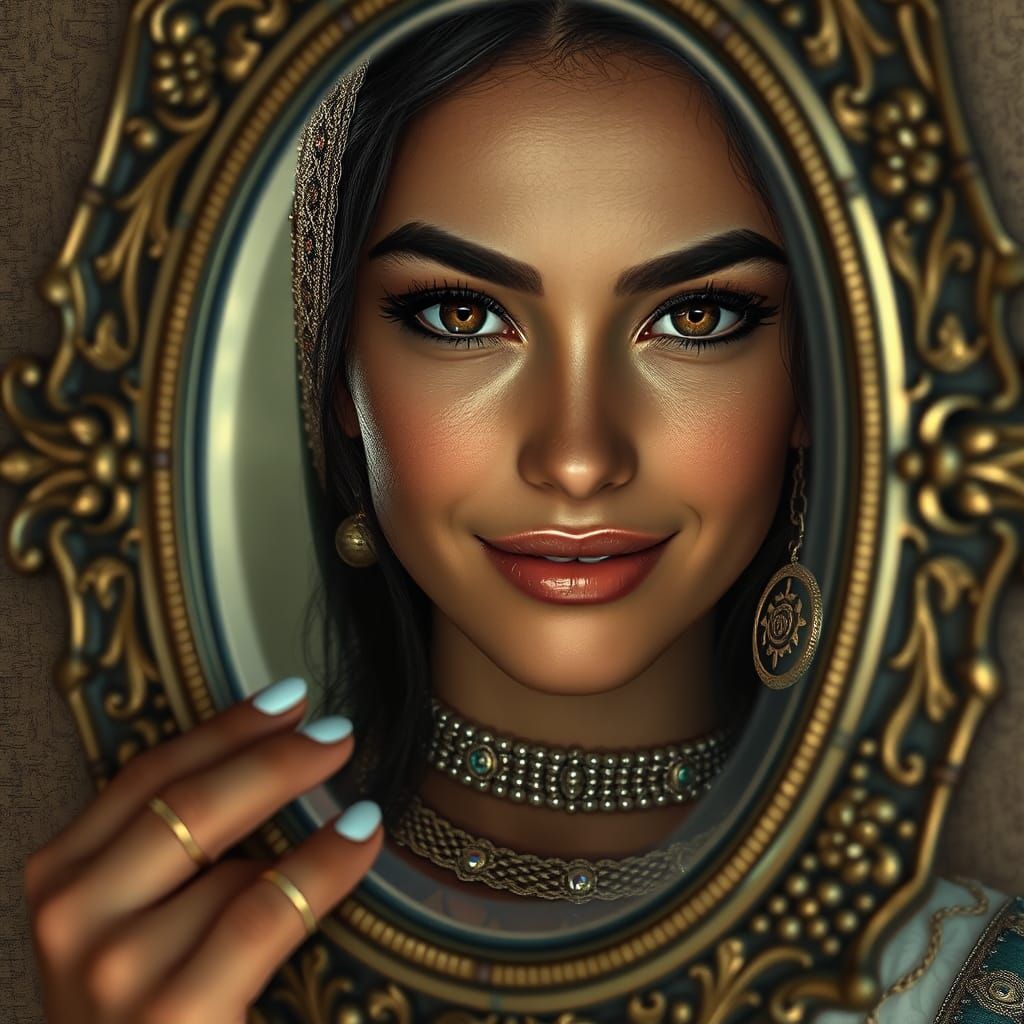 Greek Woman Gazing in Mirror: Fantasy Concept Art
