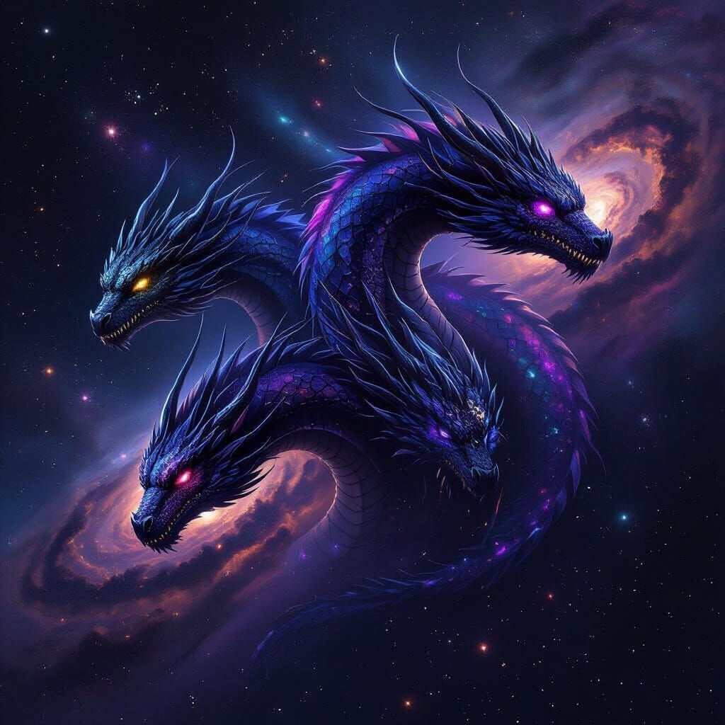 Cosmic Dragon in Endless Space with Three Heads