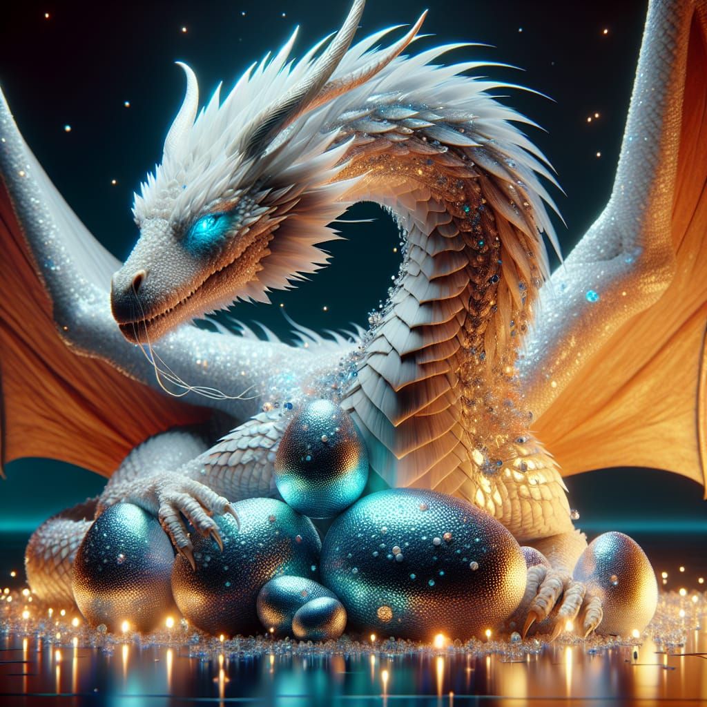 Dragon Protecting Eggs with Dynamic Lighting, 8K