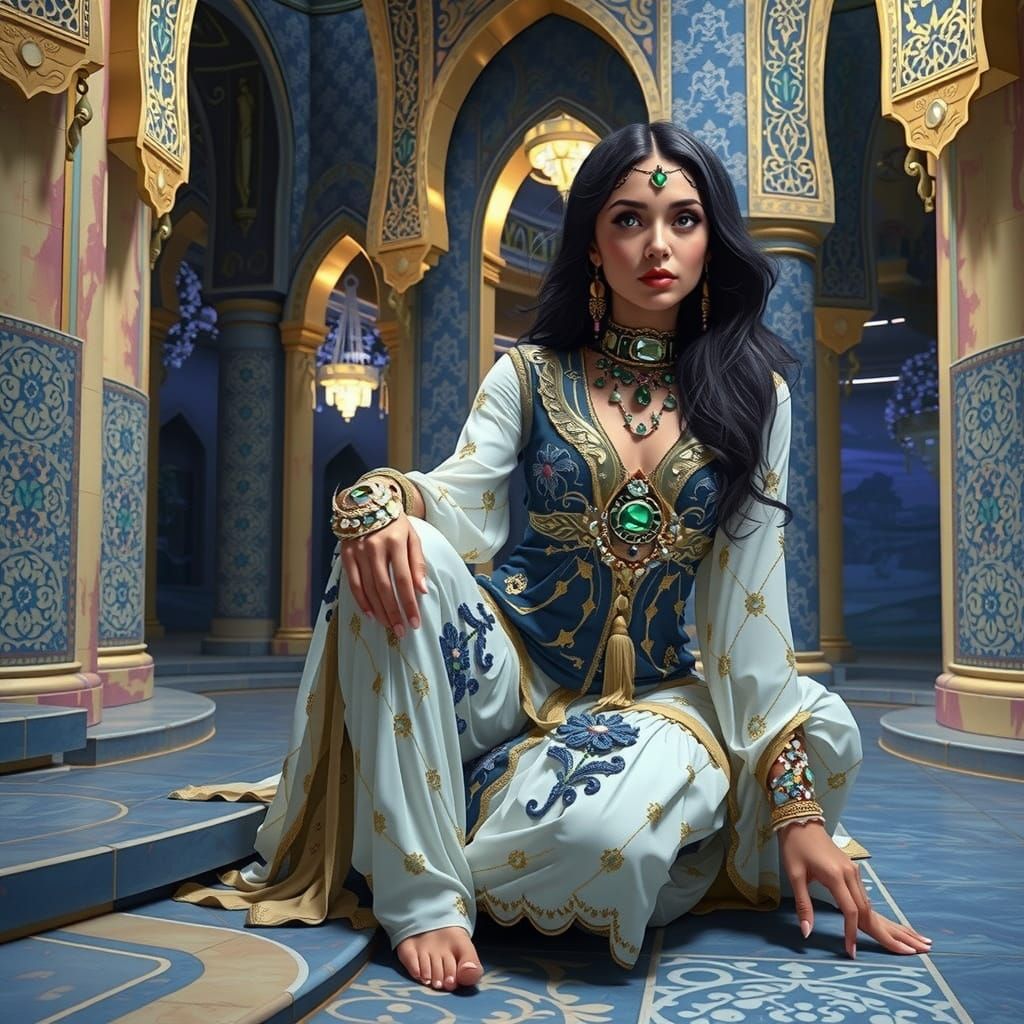 Arabic Art Nouveau Assassin in Opulent Gilded Archway