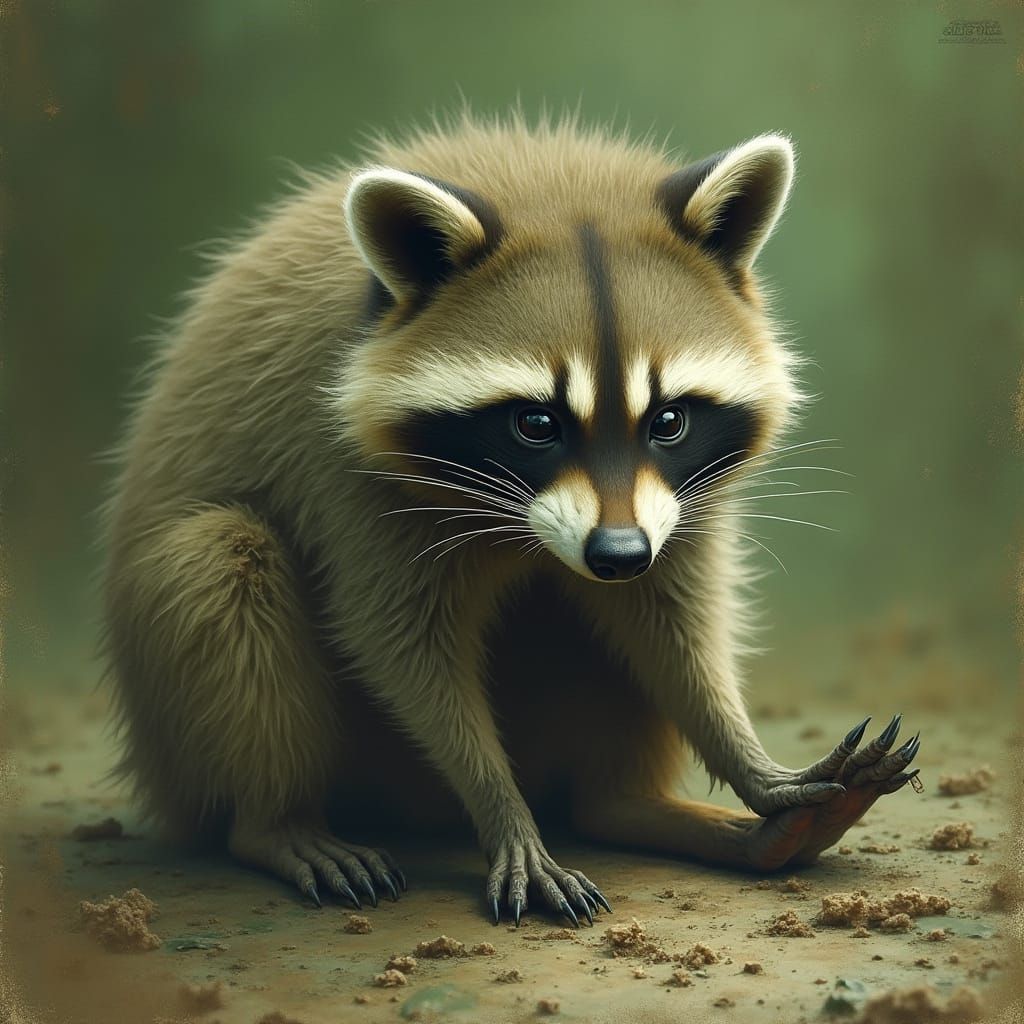 Raccoon Reacting to Pungent Aroma in Digital Art