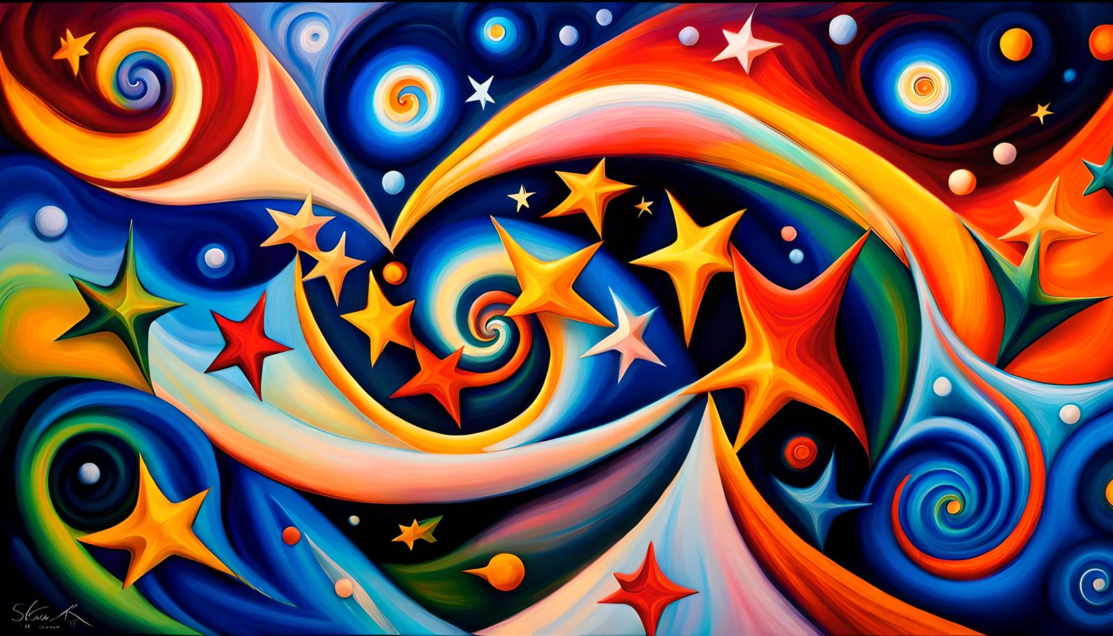 Swirling Stars in a Cosmic Dance: Impasto Oil Painting