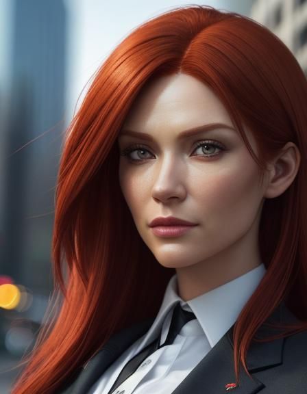 Hyperrealistic Portrait of Redhead in Business Suit