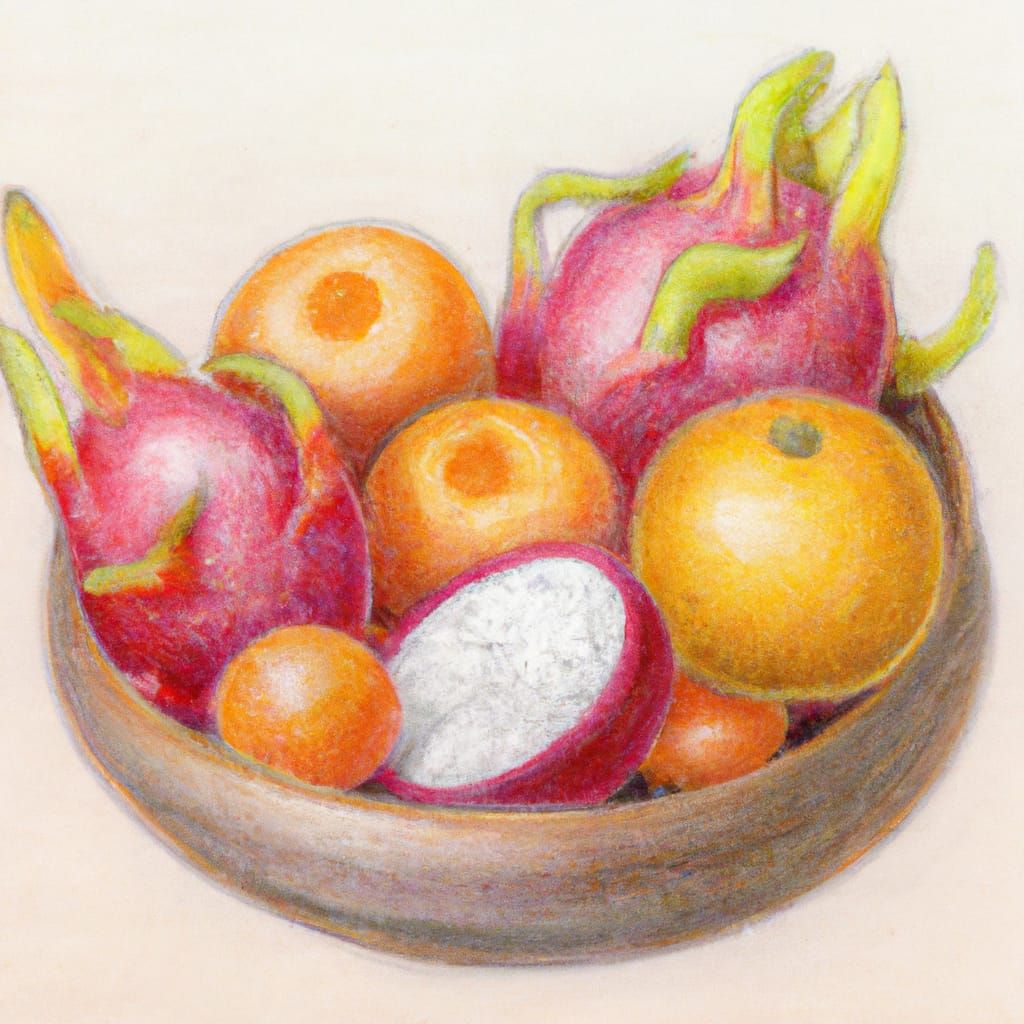 Exotic Fruits in Color Pencil Drawing