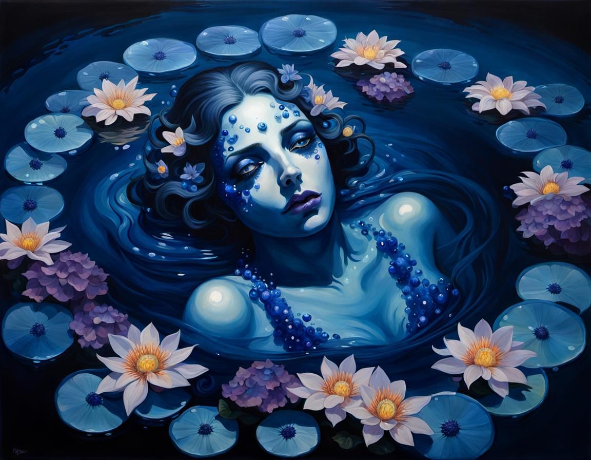 Sapphire Water Elemental in Tenebrism Painting