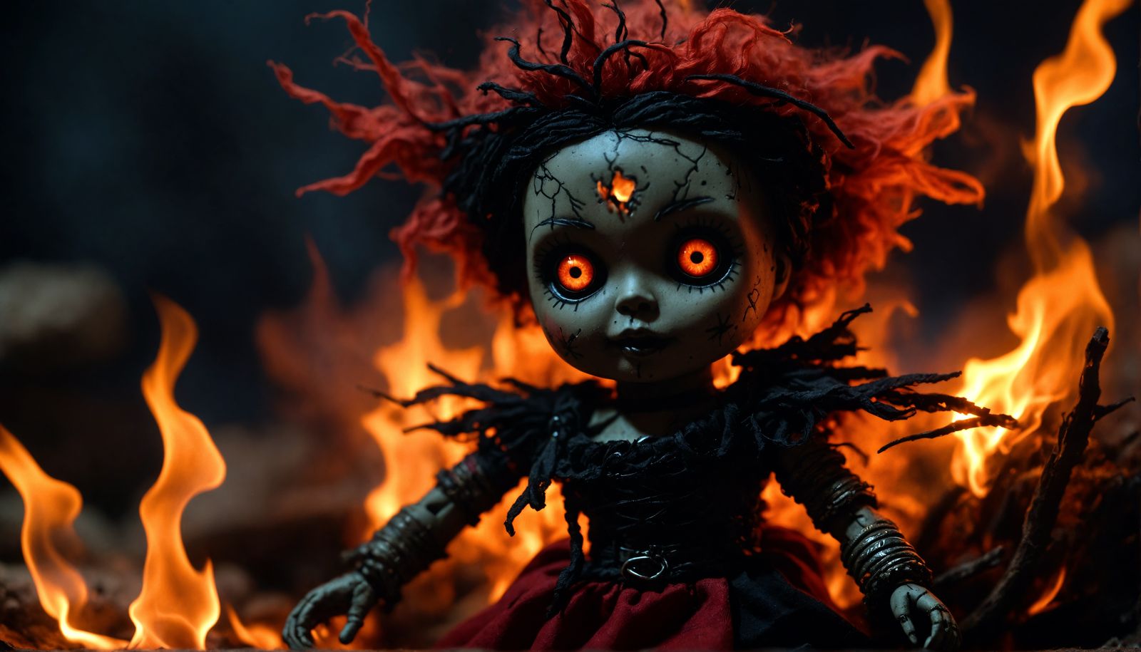 Dark Magic Voodoo Doll in Flames