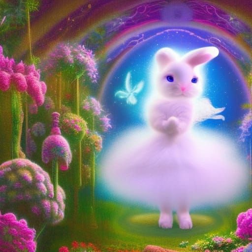 Bunny in a Glowing Flower Garden Painting