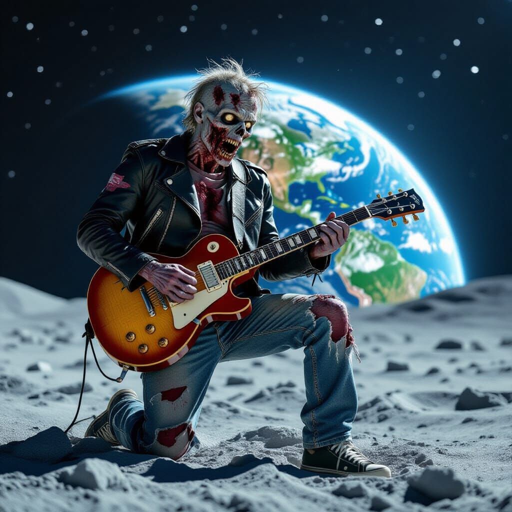Zombie Rocker Plays Guitar on the Moon
