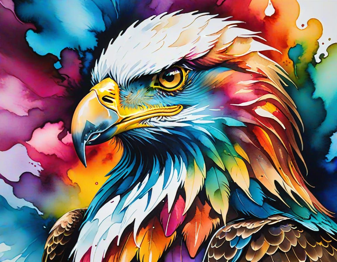 Colorful Close-Up of an Eagle in Watercolor Style