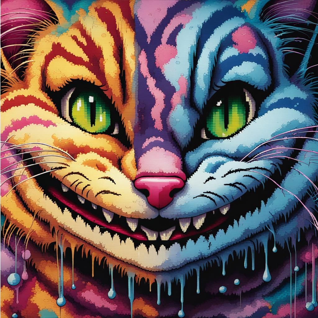Colorful Cheshire Cat Cross Stitch Graffiti Art