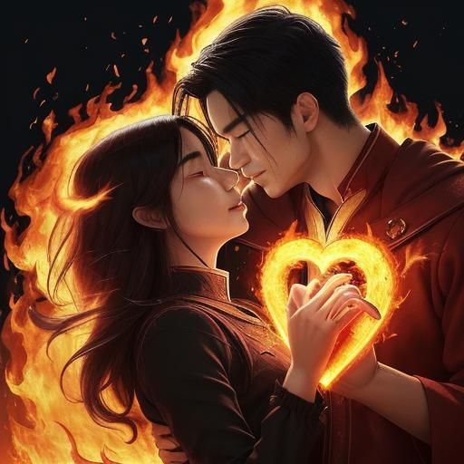 Fiery Heart Symbolizing Intense Love and Passion