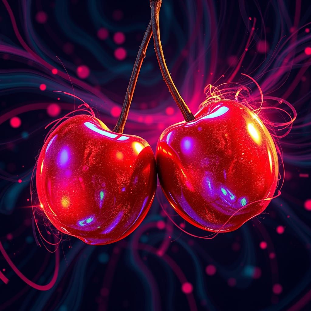 Cyberpunk Cherries in Infinity Loop with Iridescent Holograp...