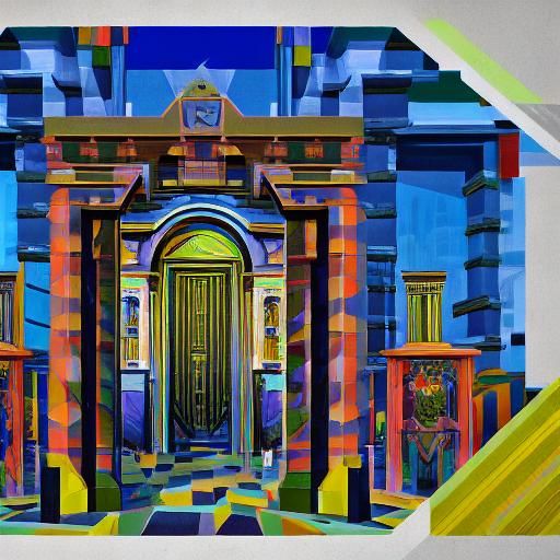 Roman Market Entrance in Synthwave Cubist Style