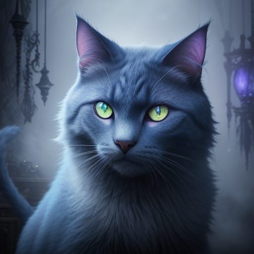 Ethereal Fantasy Cat in Haunted House Portrait